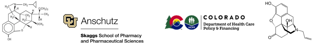 Molecules, CU Pharmacy Logo, Colorado department of healthcare logo 