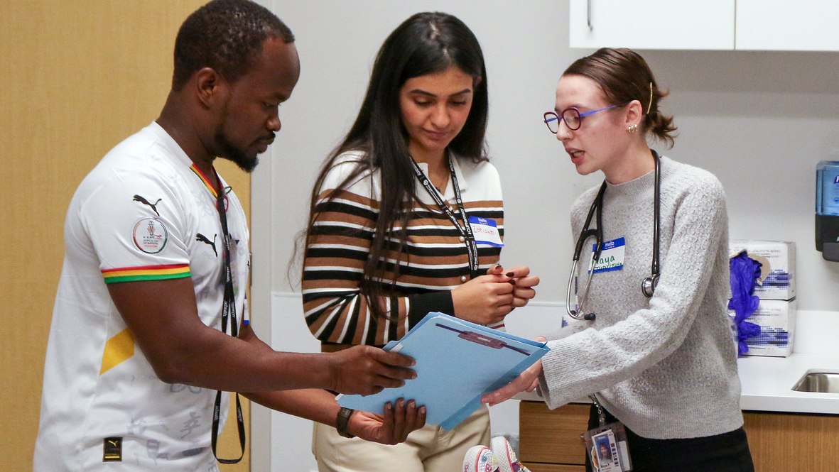 students discussing patient information