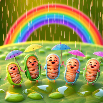 Mitochondria dancing under rainbow